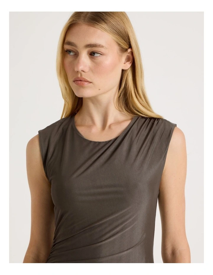 Knot Skirt Mini Dress in Khaki image 5