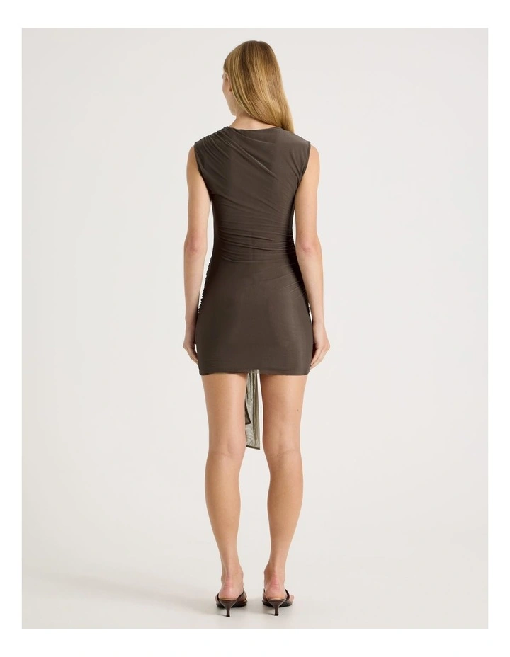 Knot Skirt Mini Dress in Khaki image 6