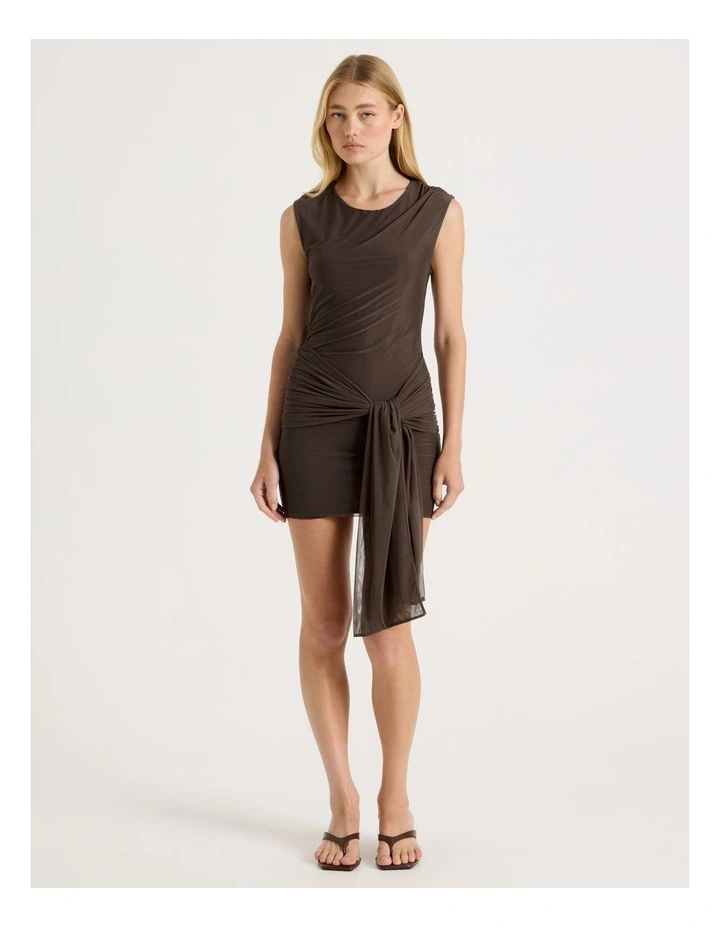 Knot Skirt Mini Dress in Brown image 1