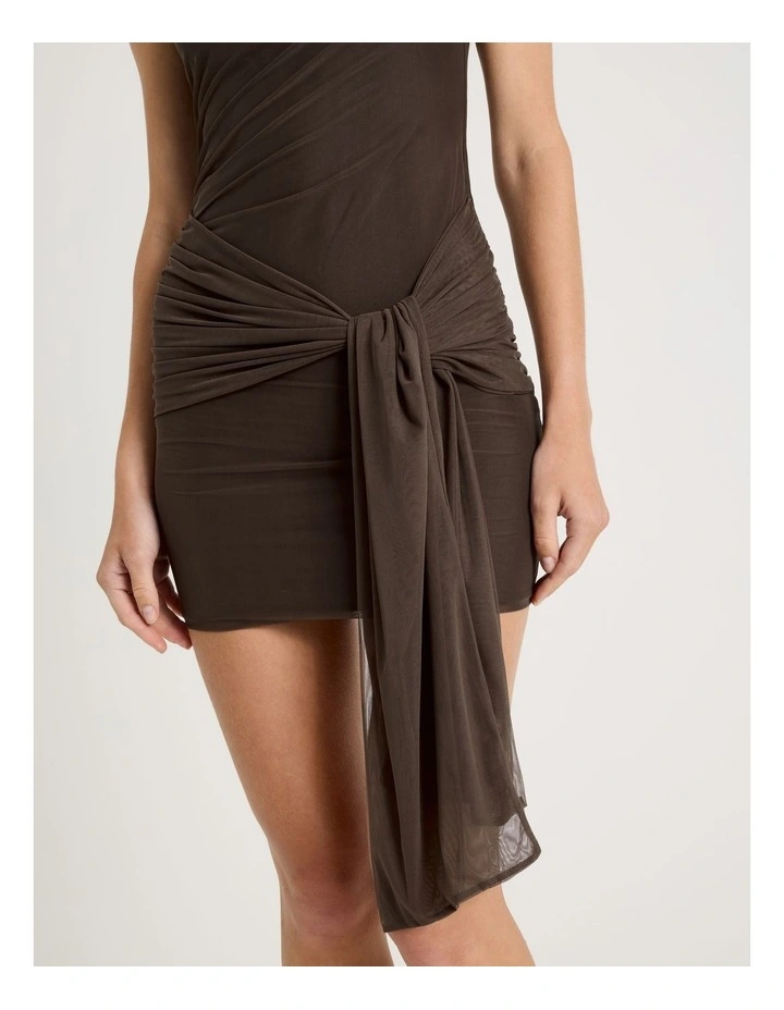 Knot Skirt Mini Dress in Brown image 2
