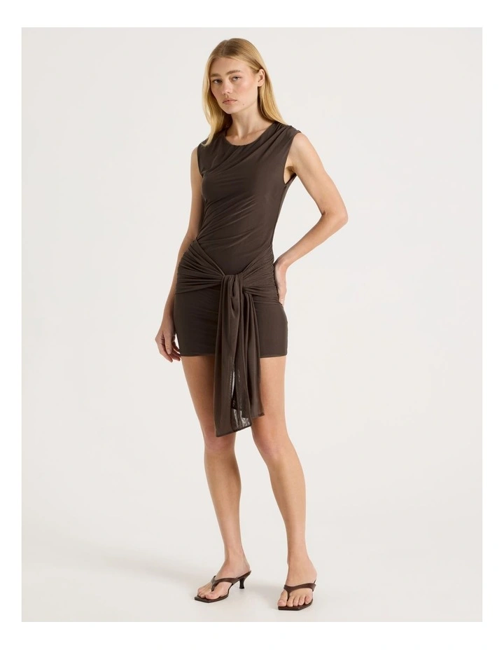 Knot Skirt Mini Dress in Brown image 3