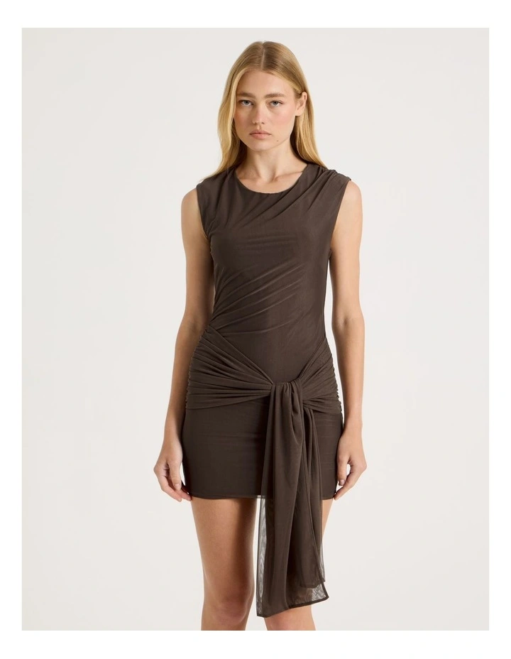Knot Skirt Mini Dress in Brown image 6
