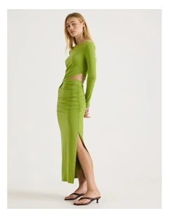 Long Sleeve Cut Out Dress in Chartreuse