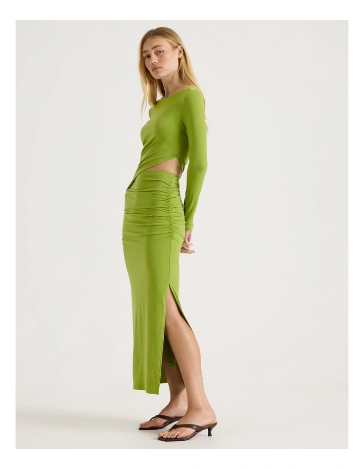 Long Sleeve Cut Out Dress in Chartreuse image 1