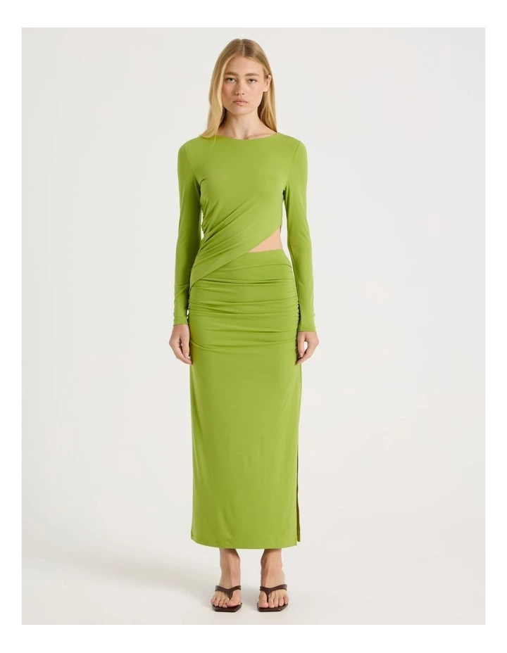 Long Sleeve Cut Out Dress in Chartreuse image 2