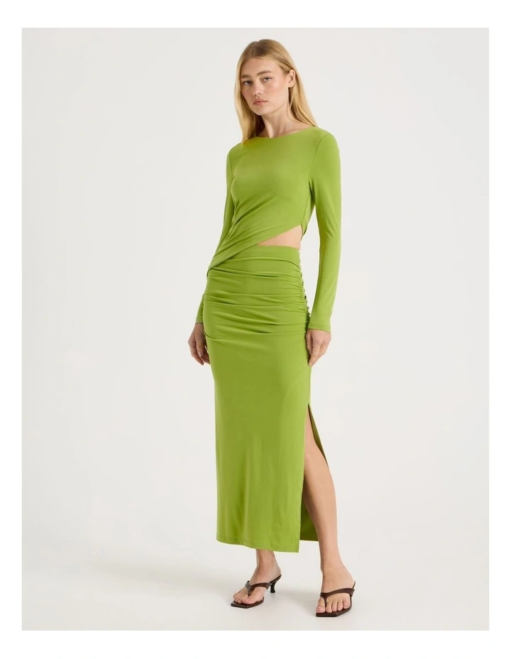 Long Sleeve Cut Out Dress in Chartreuse image 3