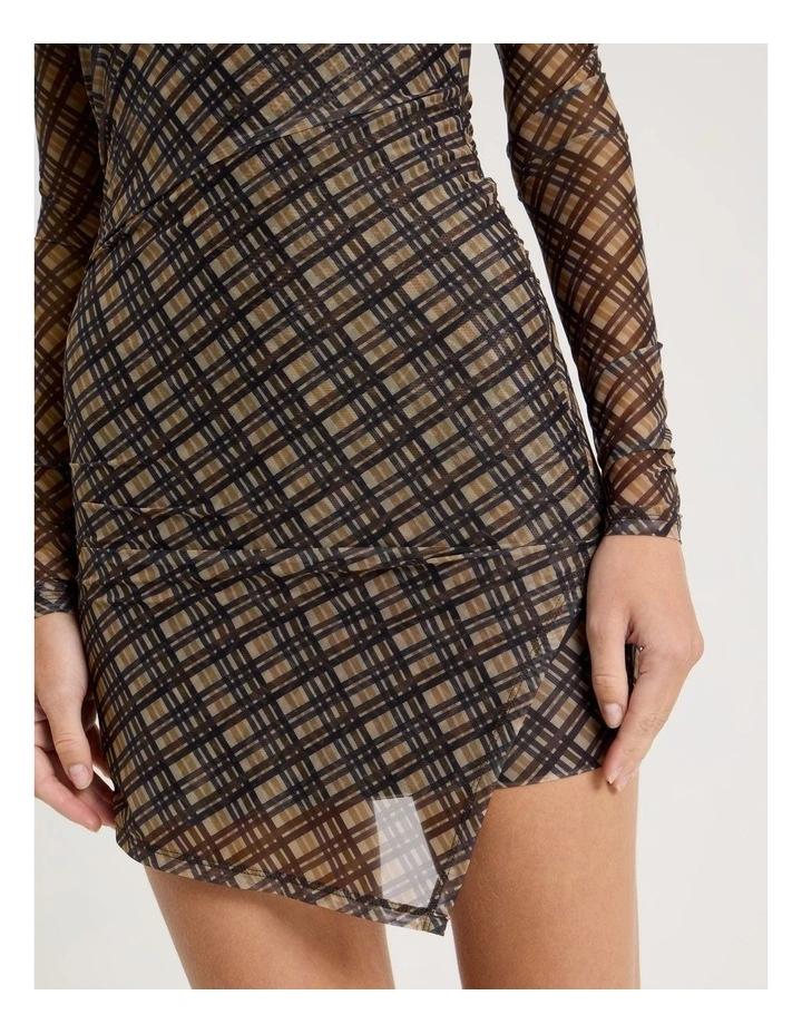 Off Shoulder Mini Dress in Check Print image 4