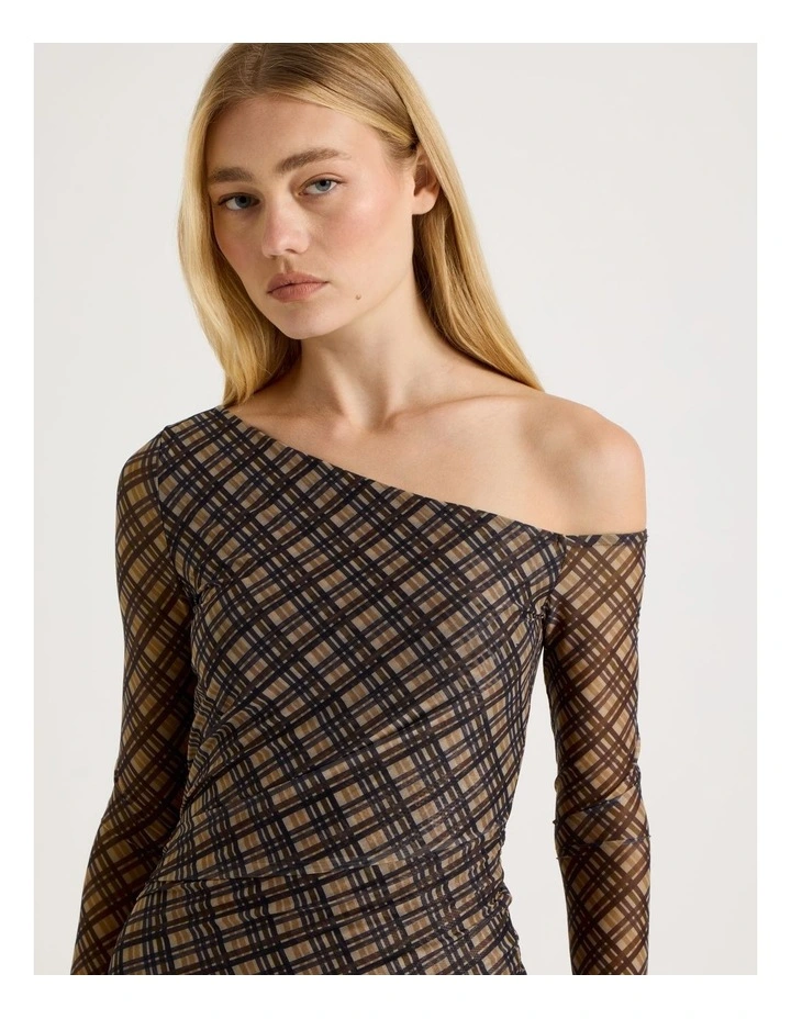 Off Shoulder Mini Dress in Check Print image 5