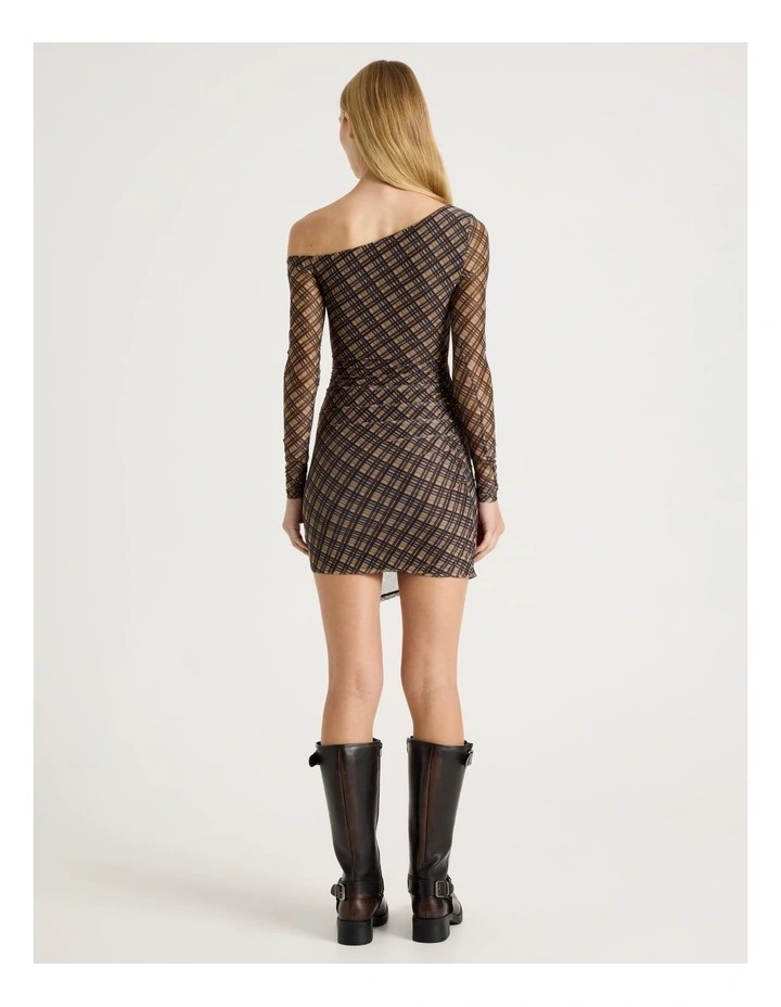Off Shoulder Mini Dress in Check Print image 6