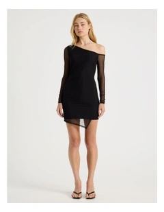 Off Shoulder Long Sleeve Mini Dress in Black