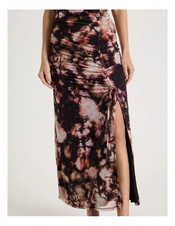 Mesh Ruched Side Maxi Dress in Tie Dye Print image 4