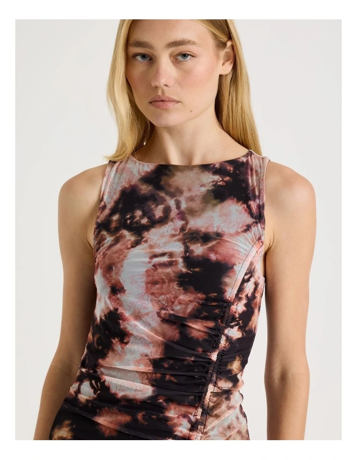 Mesh Ruched Side Maxi Dress in Tie Dye Print image 5
