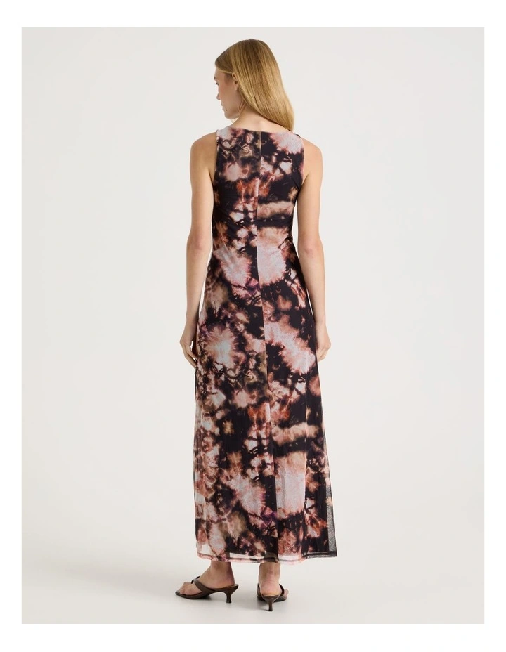 Mesh Ruched Side Maxi Dress in Tie Dye Print image 6