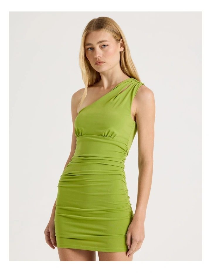 Split One Shoulder Mini Dress in Chartreuse image 2