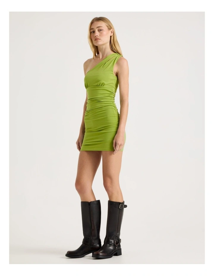Split One Shoulder Mini Dress in Chartreuse image 5