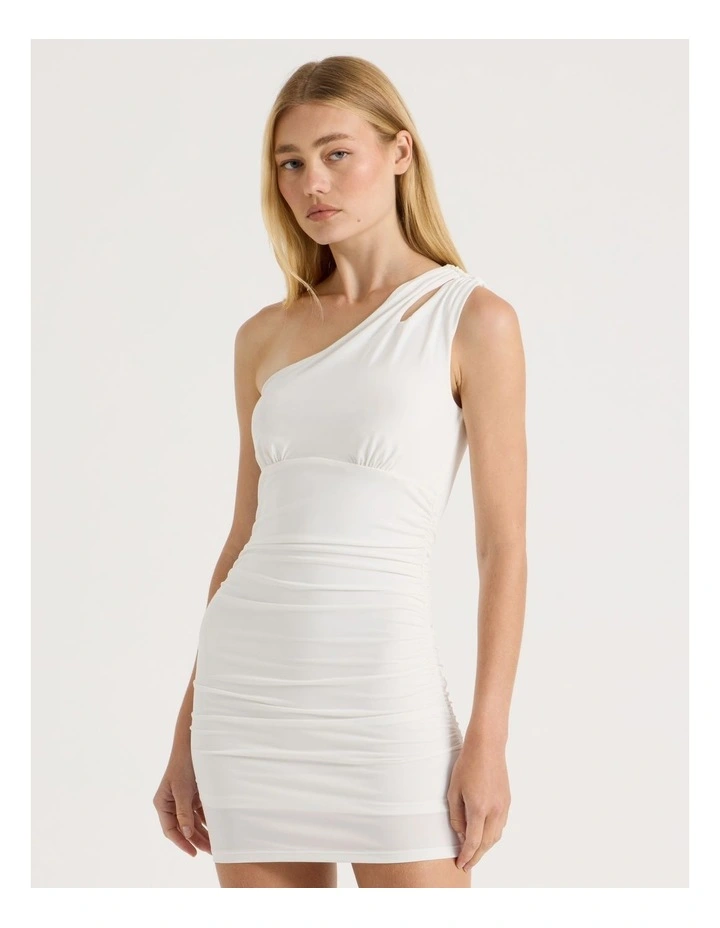 Split One Shoulder Mini Dress in White image 1