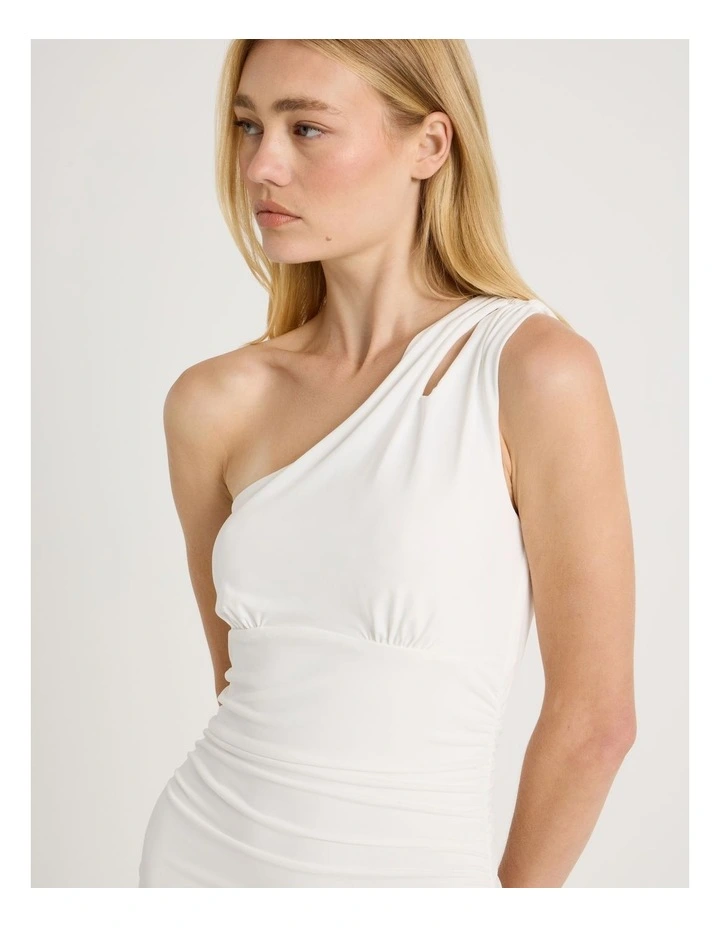Split One Shoulder Mini Dress in White image 3