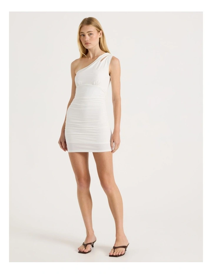 Split One Shoulder Mini Dress in White image 4