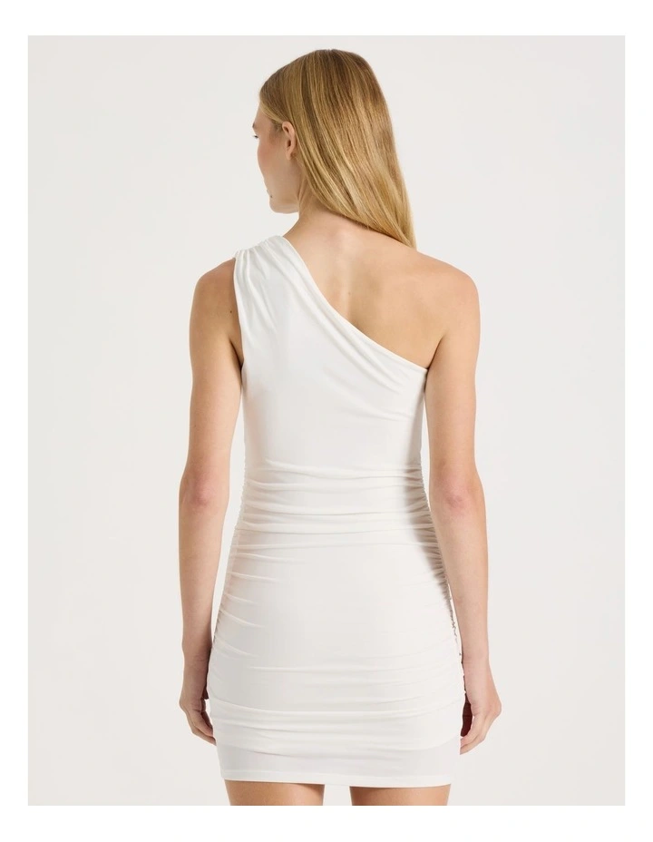 Split One Shoulder Mini Dress in White image 5