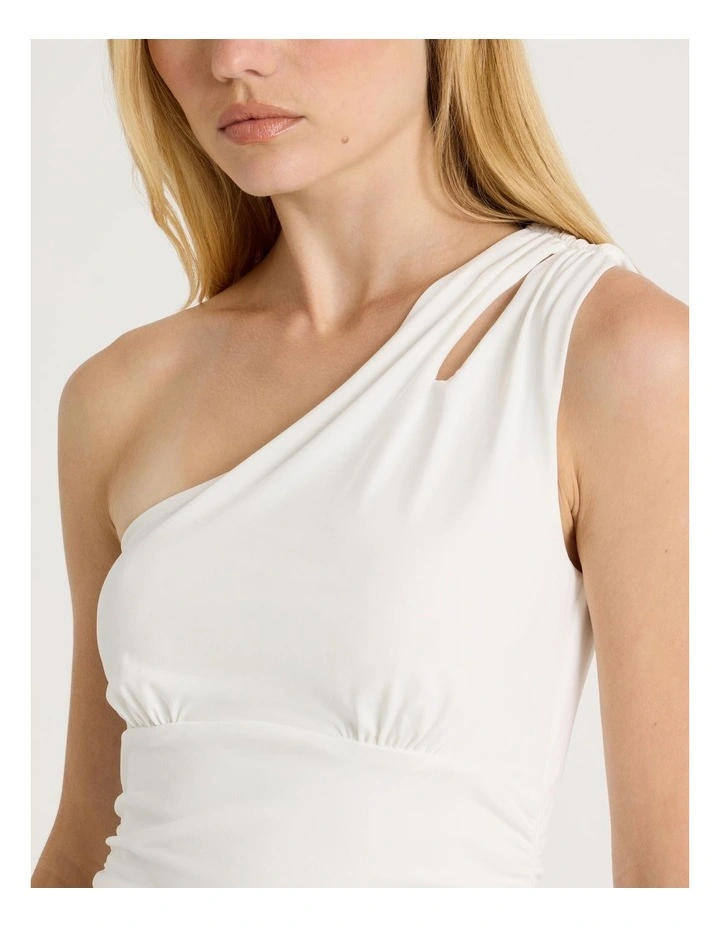 Split One Shoulder Mini Dress in White image 6