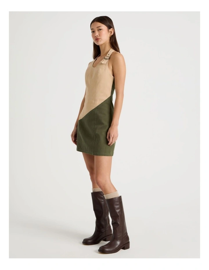 Buckle Detail Dress in Olive and Cream image 1