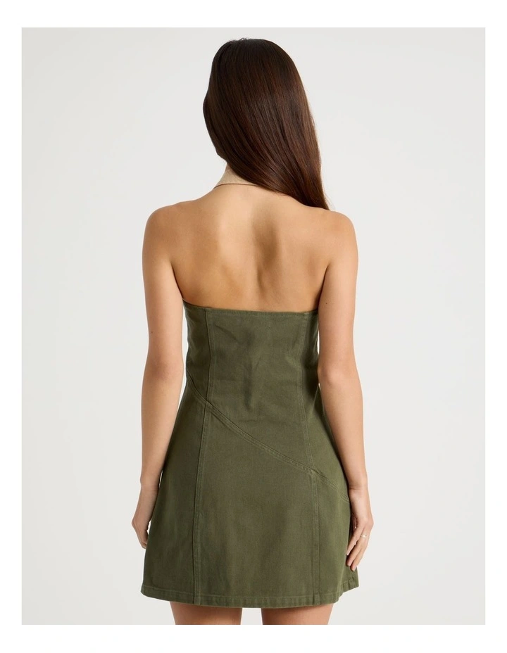 Buckle Detail Dress in Olive and Cream image 6