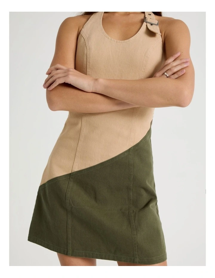 Buckle Detail Dress in Olive and Cream image 7