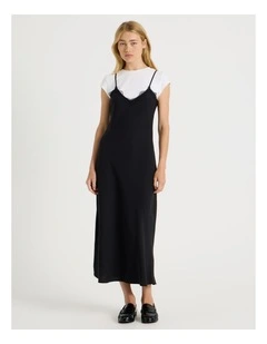 Tee Shirt Slip Dress in Jet Black