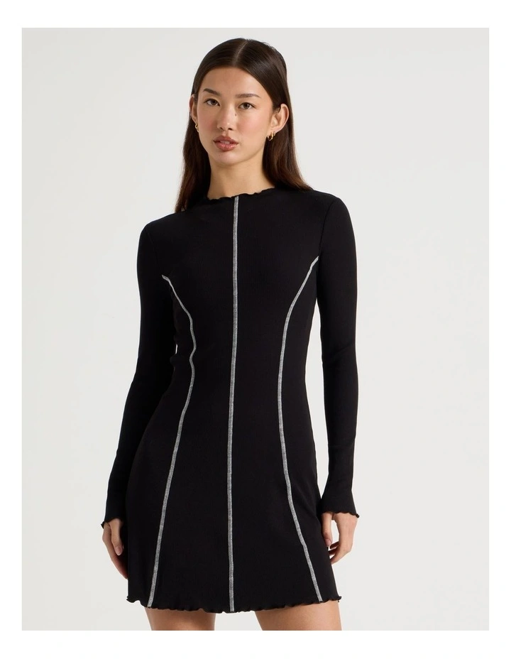 Contrast Stitch Detail Dress in Jet Black image 2