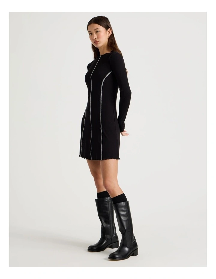 Contrast Stitch Detail Dress in Jet Black image 5