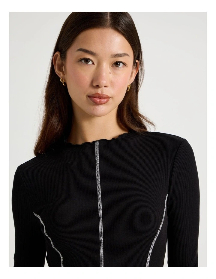 Contrast Stitch Detail Dress in Jet Black image 7