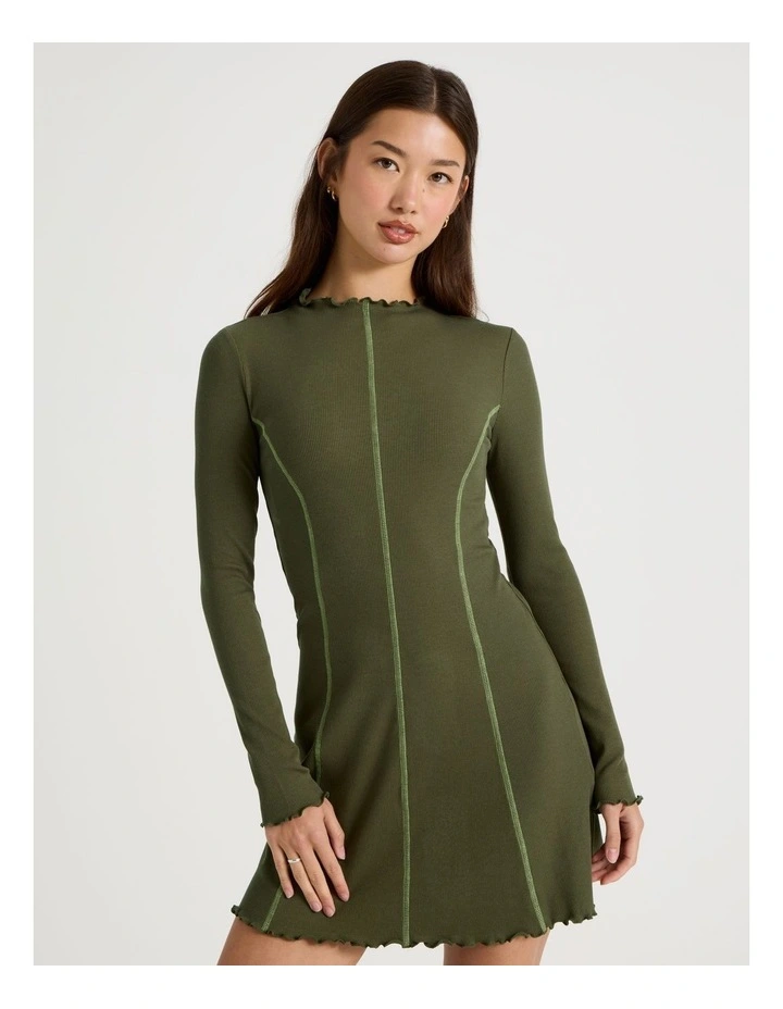 Contrast Stitch Detail Dress in Olive Night image 2