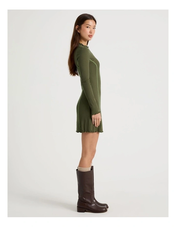 Contrast Stitch Detail Dress in Olive Night image 3