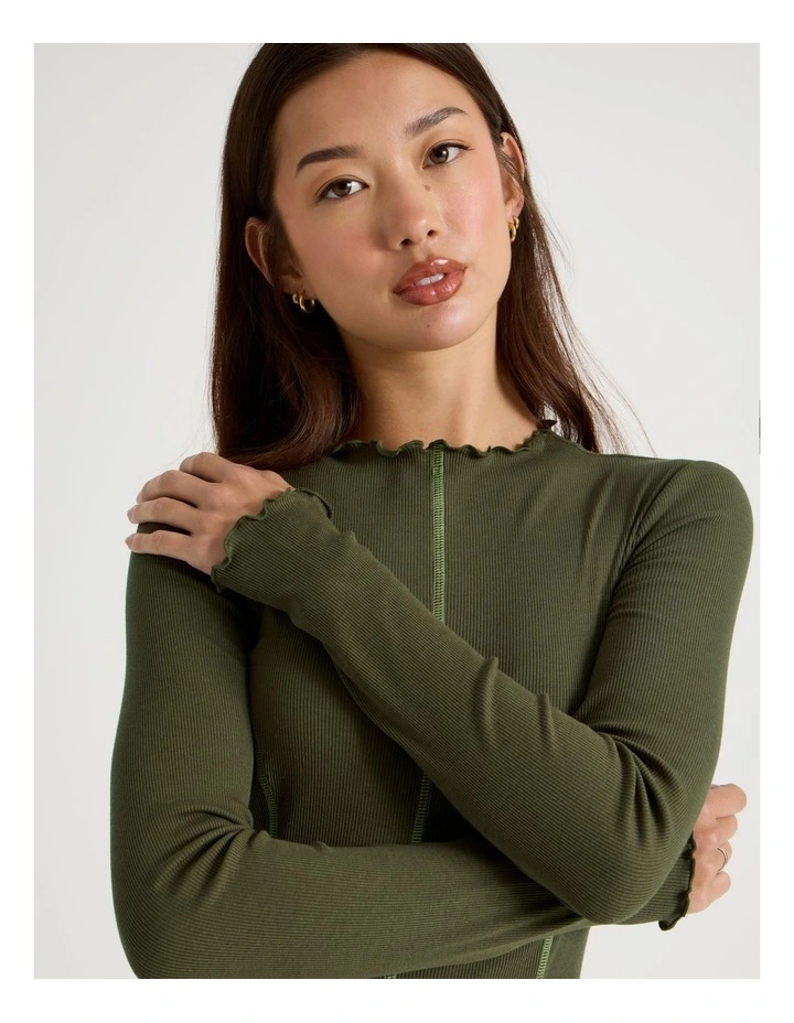 Contrast Stitch Detail Dress in Olive Night image 4