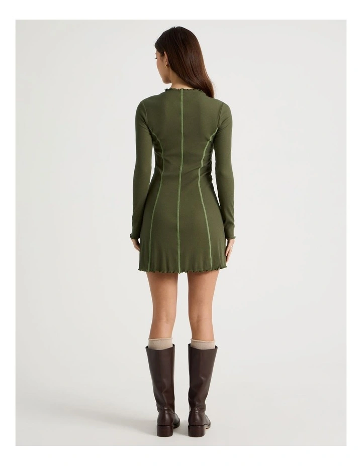 Contrast Stitch Detail Dress in Olive Night image 5