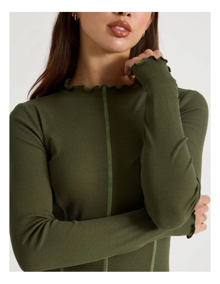 Contrast Stitch Detail Dress in Olive Night image 6