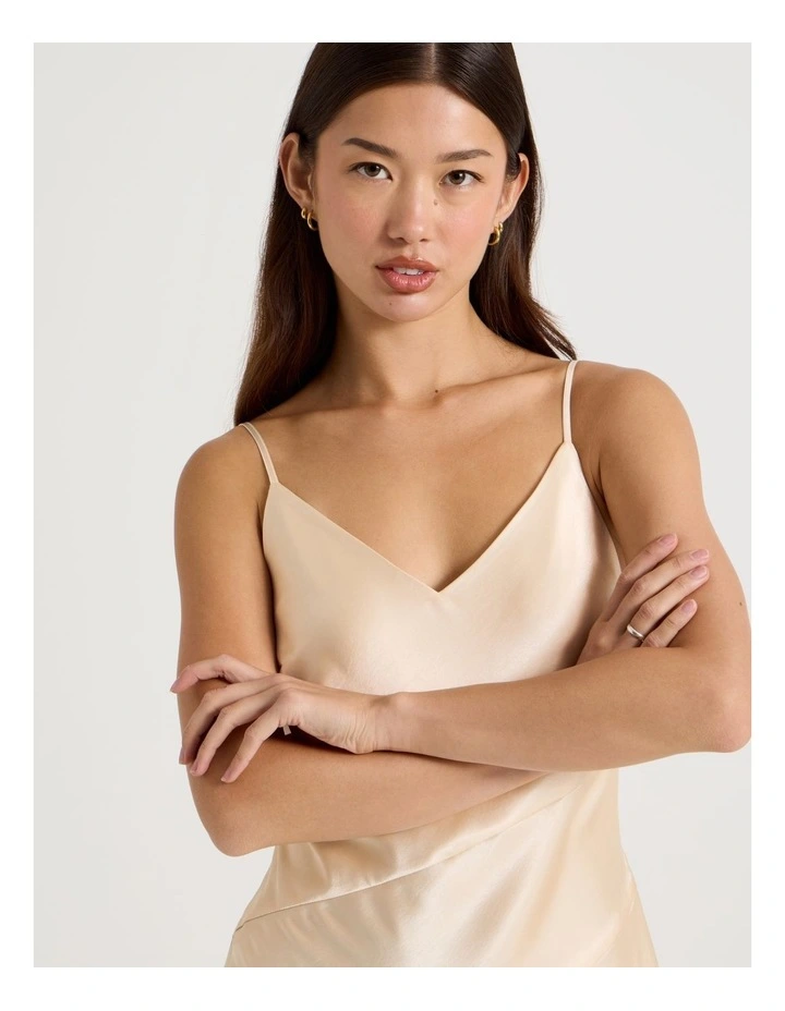 Strappy Asymmetrical Lace Trim Dress in Neutral image 3