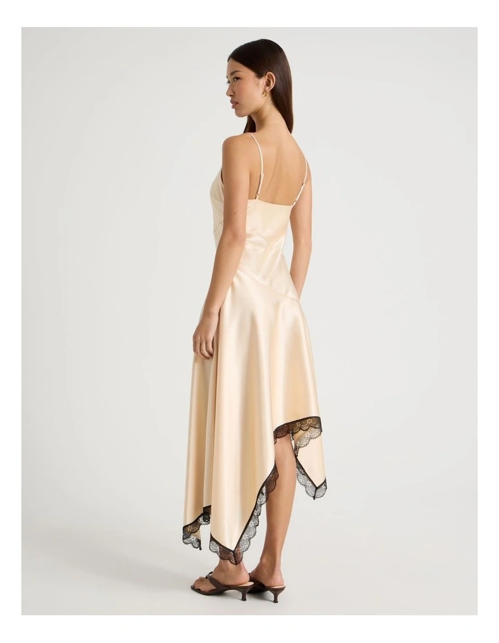 Strappy Asymmetrical Lace Trim Dress in Neutral image 5