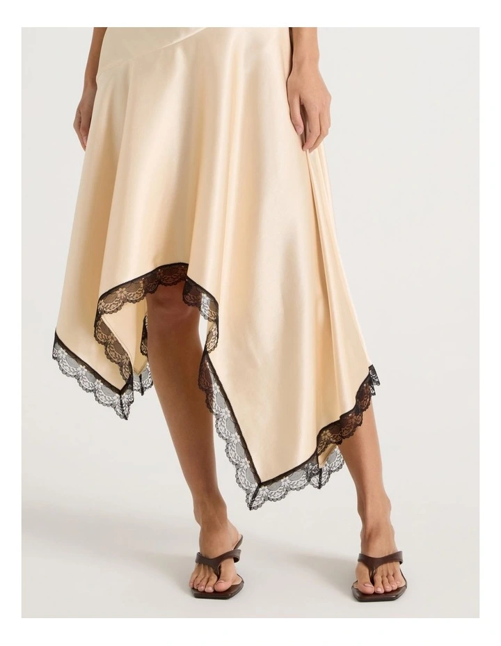 Strappy Asymmetrical Lace Trim Dress in Neutral image 7