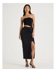 Strapless Cut Out Midi Dress in Jet Black