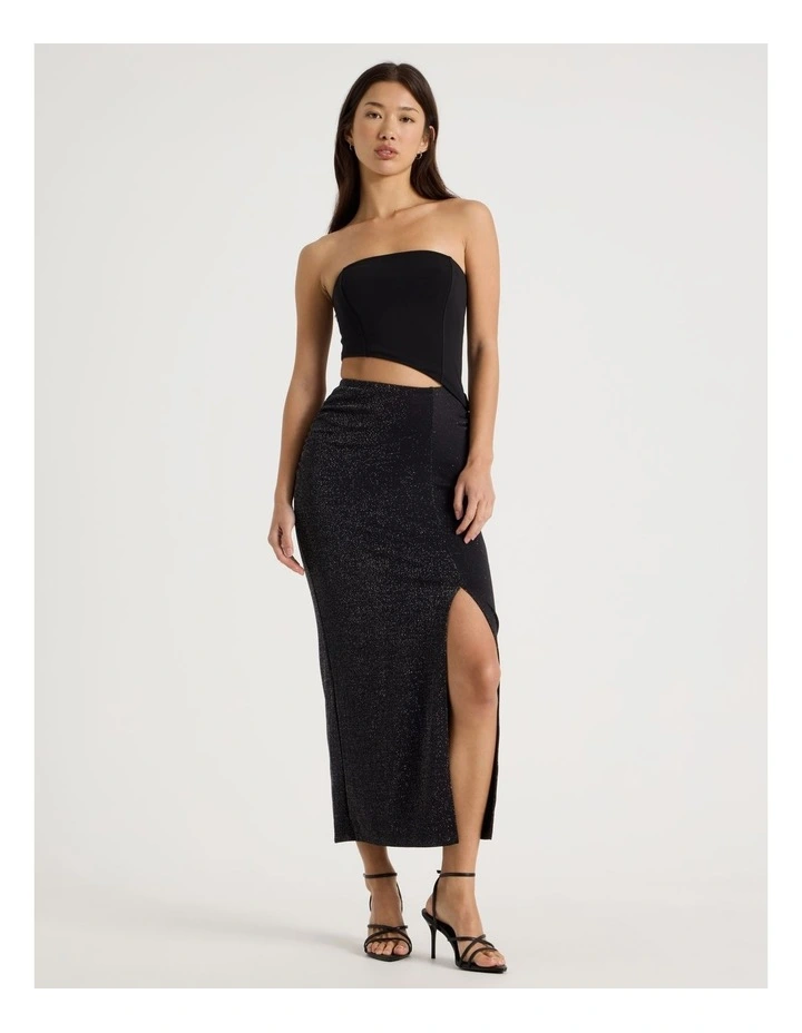 Strapless Cut Out Midi Dress in Jet Black image 1