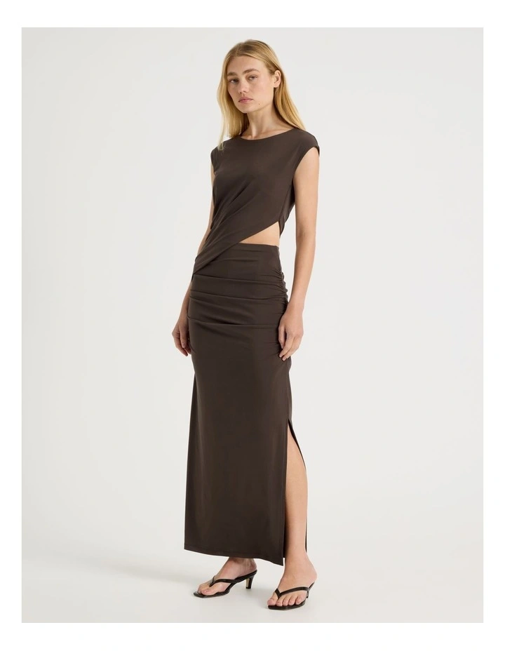 Cut Out Ruched Maxi Dress in Dark Brown image 1