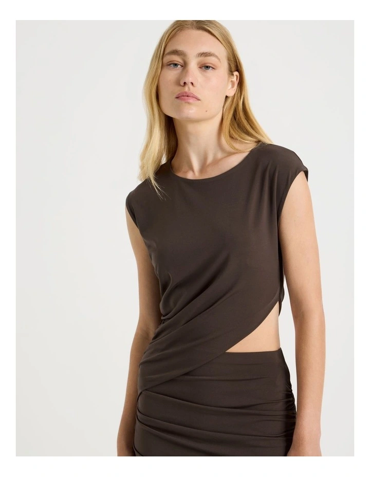 Cut Out Ruched Maxi Dress in Dark Brown image 2