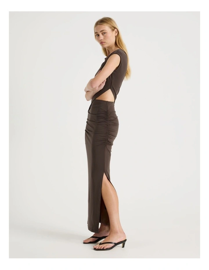 Cut Out Ruched Maxi Dress in Dark Brown image 3