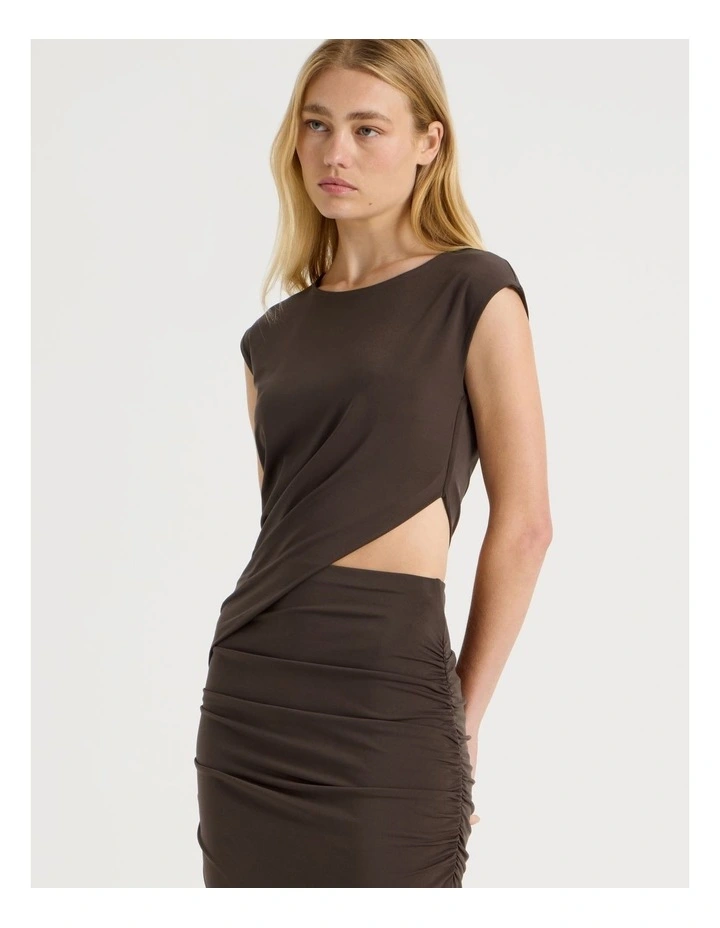 Cut Out Ruched Maxi Dress in Dark Brown image 4