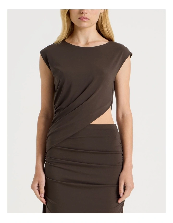 Cut Out Ruched Maxi Dress in Dark Brown image 6