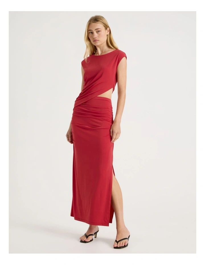 Cut Out Ruched Maxi Dress in Red image 1