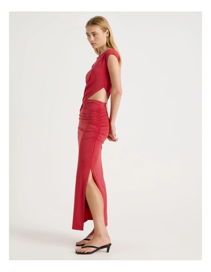 Cut Out Ruched Maxi Dress in Red image 3