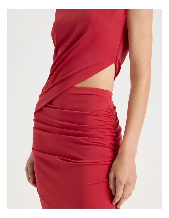 Cut Out Ruched Maxi Dress in Red image 4