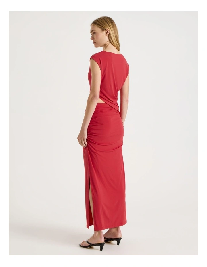 Cut Out Ruched Maxi Dress in Red image 6